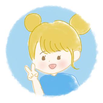 Illustration, blond hair, girl, peace sign, 