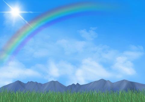 Blue sky, sun, rainbow, mountains and meadows, JPG, PNG and AI Blue sky, sun, rainbow, mountains and meadows, , JPG, PNG and AI
