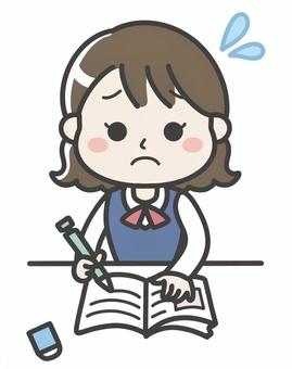 勉強が大変な女の子 大変,勉強,女の子,宿題,困り顔,制服,学生のイラスト素材
