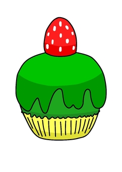 Illustration, cupcake, strawberry, matcha, 