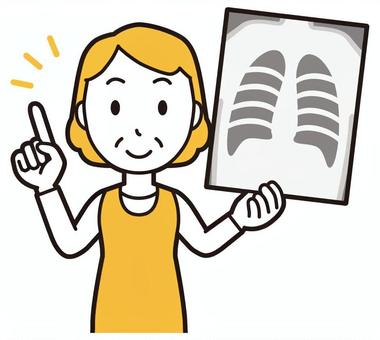  エプロンおばちゃん(黄)-009-バスト 検査,おばちゃん,エプロン,お母さん,ママ,中年,おばさん,主婦,人物,かわいいのイラスト素材