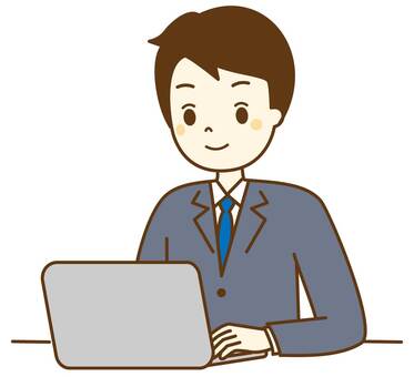 会社でパソコンする男性 パソコン,ノートパソコン,会社員,サラリーマン,スーツ,リモートワーク,テレワーク,デスクワーク,在宅ワーク,操作のイラスト素材