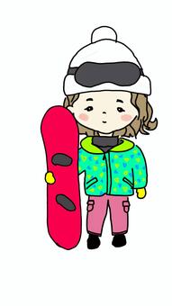 スノーボードと女の子 女の子,スノーボード,冬,スポーツ,手書きのイラスト素材