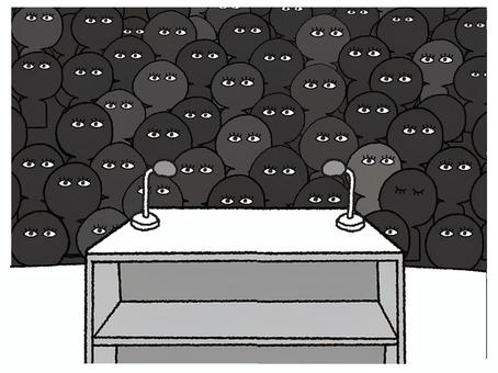 登場を待つ観客 観客,暗闇,待つ,目,瞳,演説,シルエット,ステージ,机,大勢のイラスト素材