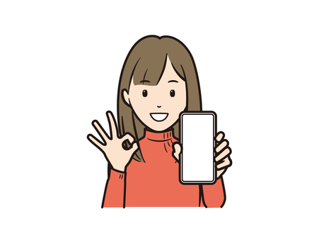 スマホを見せてOKサインをするニット女性 スマホ,スマートフォン,携帯電話,ok,サイン,ニット,セーター,カジュアル,女性,女の子のイラスト素材