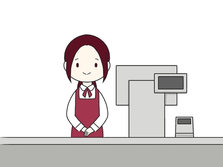 レジ係の女性 レジ,担当,持ち場,職場,スーパー,エプロン,赤,仕事,パート,係のイラスト素材