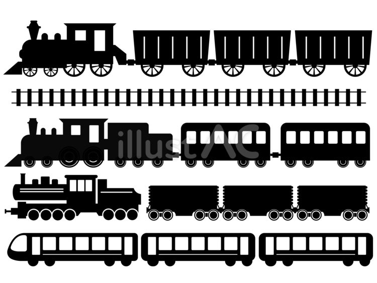 色々な電車のシルエットのベクター素材 乗り物,電車,シルエットのイラスト素材