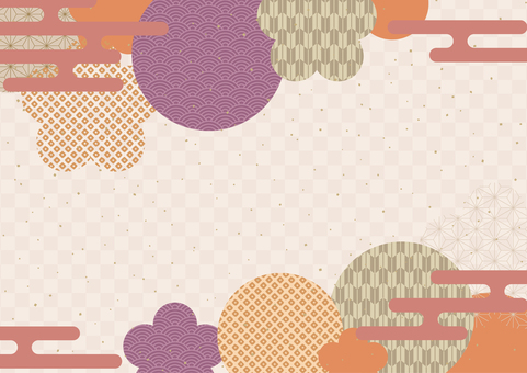 新春チラシ背景-24 背景,和柄,フレーム,雲,霞,金粉,霞文様,梅,矢絣,市松のイラスト素材