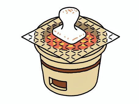 焼き餅 餠,焼き餅,食べ物,七輪,冬,新年,シンプル,線画,手描きのイラスト素材