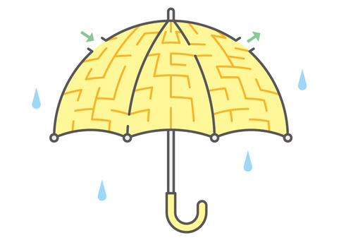 黄色い傘の迷路 迷路,傘,知育,子ども向け,雨のイラスト素材