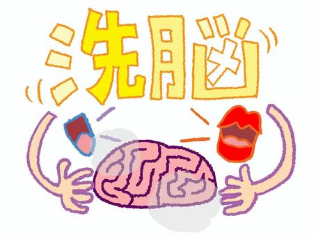 洗脳 洗脳 洗脳,文字絵,フォント,口,手,脳,イメージ,pop調,手描き,挿絵のイラスト素材