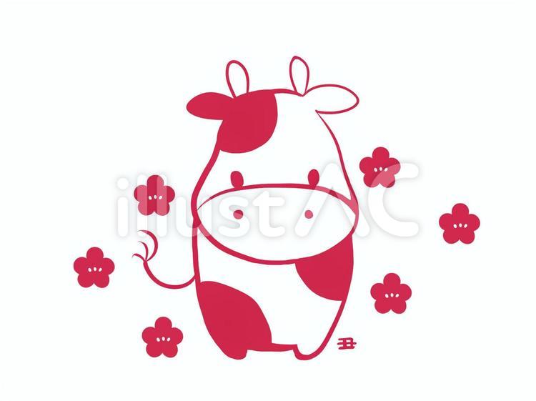丑　赤 丑,赤,年賀のイラスト素材