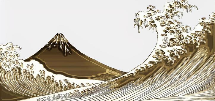 富士山と波 メタリック 富士山と波 メタリック 浮世絵,富士山,波,メタル,金属,メタリック,日本,和風,景色,風景のイラスト素材