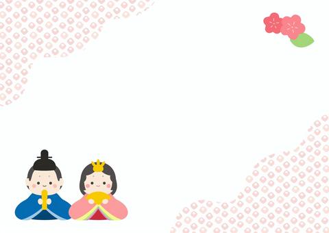 ひな祭りの雛人形と花と和柄の背景、ピンク ひなまつり,春,ひな祭り,背景,和柄,フレーム,桃の花,花,3月,枠のイラスト素材