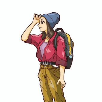 登山を楽しむ女性 登山,ハイキング,女性,春,人物のイラスト素材