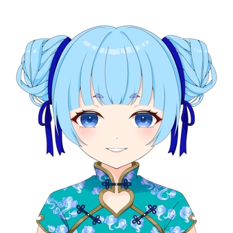 チャイナドレスの女の子アイコン青 チャイナドレス,チャイナ服,青,コスプレ,女子,女の子,美少女,萌え,アイコン,かわいいのイラスト素材