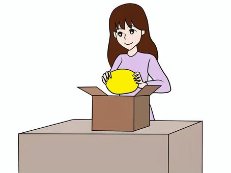何かを取り入れる 入れる,箱,しまう,女性,長髪,しまい込む,取り入れる,女,女子,出すのイラスト素材