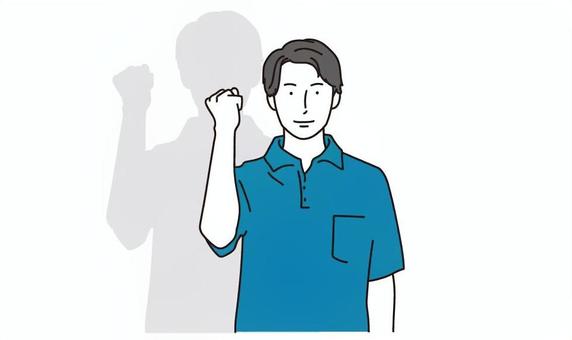 ガッツポーズをする男性の介護士のイラスト ガッツポーズ,男性,介護,介護士,笑顔,医療従事者,やる気,介護福祉士,採用,求人のイラスト素材