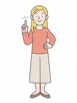 腰に手を当てて指差しする白人女性_全身 人物,外国人,海外,通訳,英語,英会話,アメリカ人,会話,ネイティブ,グローバルのイラスト素材