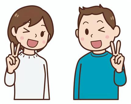 ピースをする男女（若者） ピース,ピースサイン,vサイン,人物,人,一般人,男女,男性,女性,男の子のイラスト素材