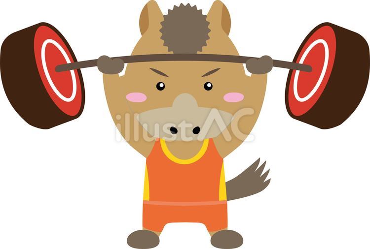がんばる馬キャラの重量挙げチャレンジ 馬,重量挙げ,バーベルのイラスト素材