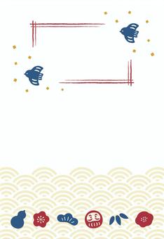 手描きの縁起物と和柄の年賀状 年賀状,和柄,背景,フレーム,正月,お正月,枠,飾り枠,2026年,令和八年のイラスト素材