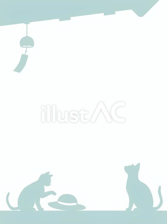 猫と風鈴のシルエット背景（ブルー・縦） 猫,風鈴,夏のイラスト素材