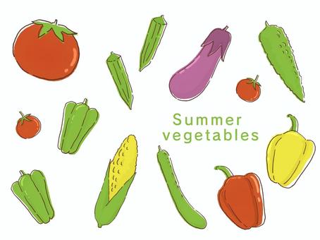 Illustration, vegetables, okra, eggplant, 