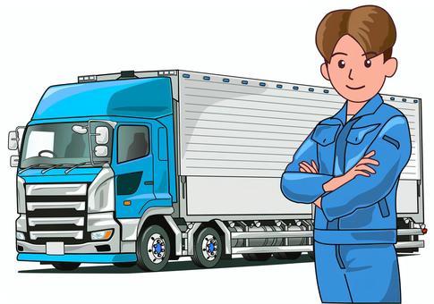 大型トラックとドライバー ウイング車,大型,トラック,男性,運転手,長距離,ドライバー,物流,輸送,運送のイラスト素材