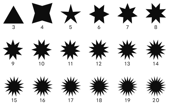 星形（３～20角形） 多角形,星型,星形,星,ギザギザ,プレゼン,強調,マーク,シンプル,素材のイラスト素材