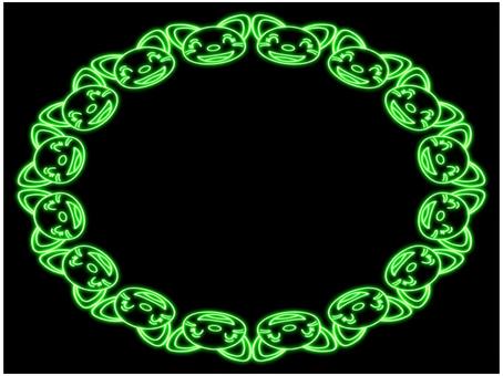 猫のフレ−ム　ネオン　緑 猫,フレ−ム,ポストカード,メッセージカード,飾り枠,あしらい,ネオン,緑,黒,かわいいのイラスト素材