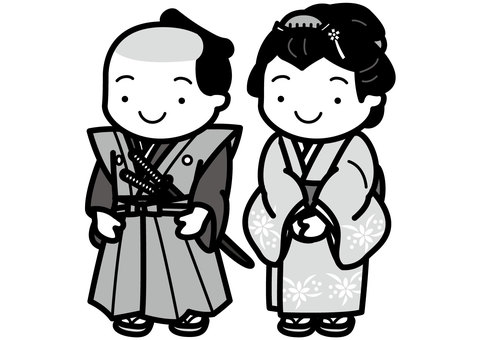 江戸人3-2c 江戸時代,江戸,時代劇,服装,武士,武家,侍,内儀,裃,袴のイラスト素材