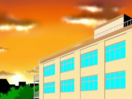 夕刻の学校 学校,校舎,夕日,夕暮れ,夕方,日没,夕刻,茜雲,背景,サンセットのイラスト素材