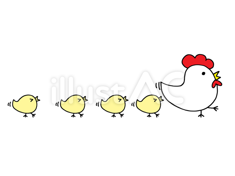 ニワトリとヒヨコの行進 ニワトリとヒヨコの行進 ニワトリ,ヒヨコ,雛のイラスト素材