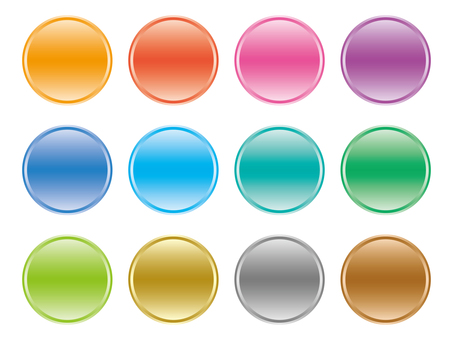光沢感のある丸ボタンセット ボタン,フレーム,丸,光沢,紺色,水色,青,緑色,黄緑色,青緑色のイラスト素材