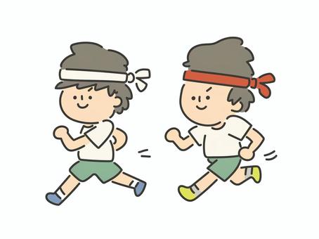 かけっこ 人物,ゆるい,手描き,シンプル,男の子,学校,幼稚園,子ども,全身,走るのイラスト素材