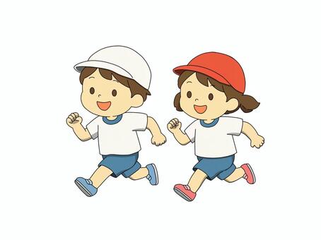 運動会　男の子と女の子 運動,運動会,小学生,体育,子ども,子供,授業,生徒,学校,女の子のイラスト素材