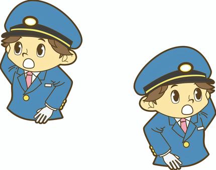 感心する鉄道員 駅員,車掌,運転士,運転手,鉄道員,乗務員,鉄道,新幹線,路面電車,地下鉄のイラスト素材
