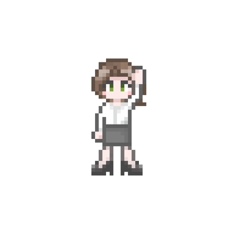 ドット絵の手をあげる女性会社員クールビズ ドット絵,ピクセル,手,上げる,片手,挙手,返事,はい,やる気,質問のイラスト素材