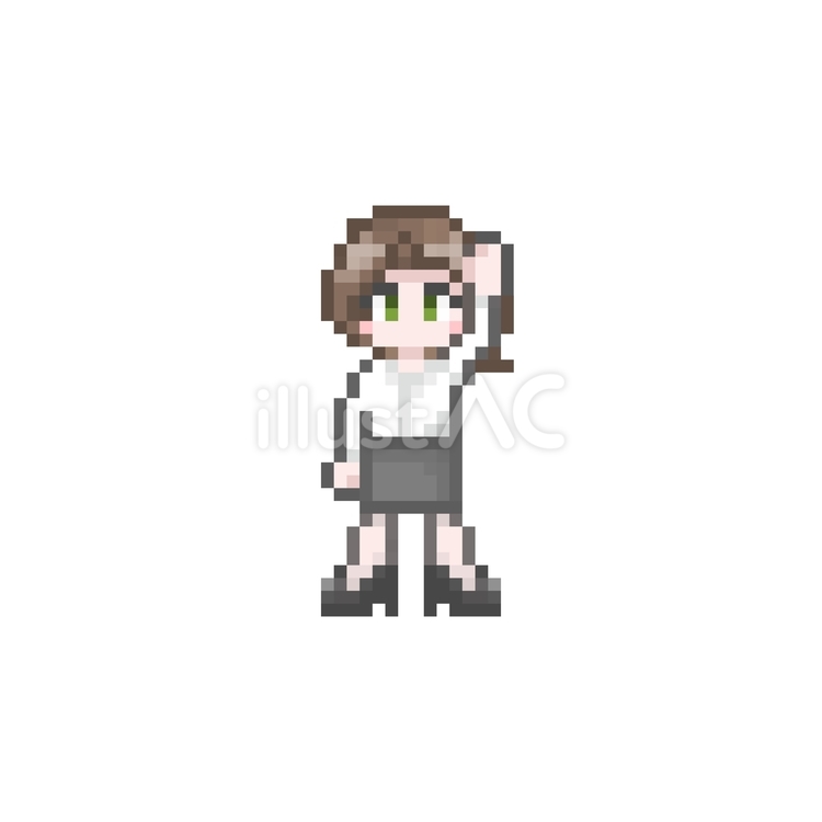 ドット絵の手をあげる女性会社員クールビズ ドット絵,ピクセル,手のイラスト素材