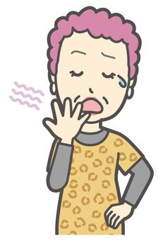  大阪のおばちゃん-049-バスト あくび,おばちゃん,大阪,ヒョウ柄,おばはん,中年,女性,関西,派手,おばさんのイラスト素材