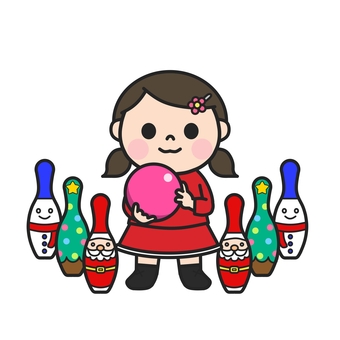 クリスマスボーリングを楽しむ女の子4 クリスマス,クリスマス会,クリスマスパーティー,親睦会,ボーリング,ボウリング,ボーリング場,遊び,大会,ストライクのイラスト素材
