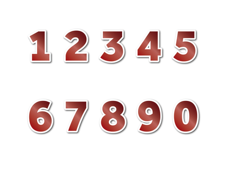 数字（白縁・影付）02-01 数字,ナンバー,番号,赤,縁,影,グラデーション,セット,アイコンのイラスト素材
