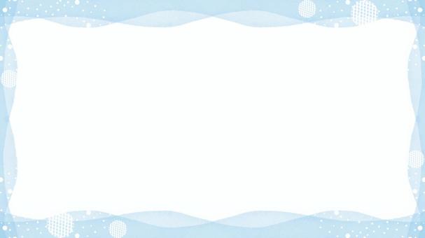 水彩フレーム／波模様と白ドット・ブルー 水彩,背景,フレーム,淡い,ナチュラル,ドット,波,横長,壁紙,模様のイラスト素材