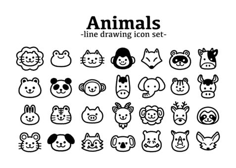動物のアイコンセット 動物,アイコン,線画,ライオン,くま,うさぎ,ネズミ,カエル,パンダ,トラのイラスト素材