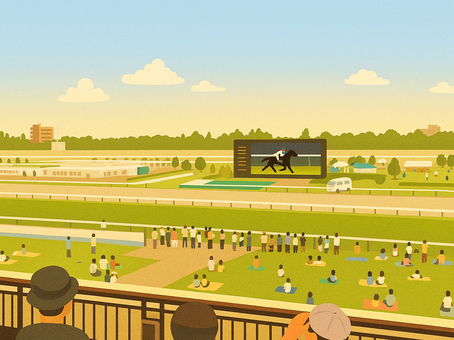 札幌競馬場 熱戦を見守る観客 札幌競馬場 熱戦を見守る観客 競馬場,競馬,札幌,北海道,レース,観客,ターフビジョン,馬,競争馬,イベントのイラスト素材