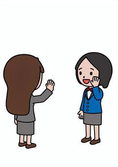 挨拶する生徒と先生