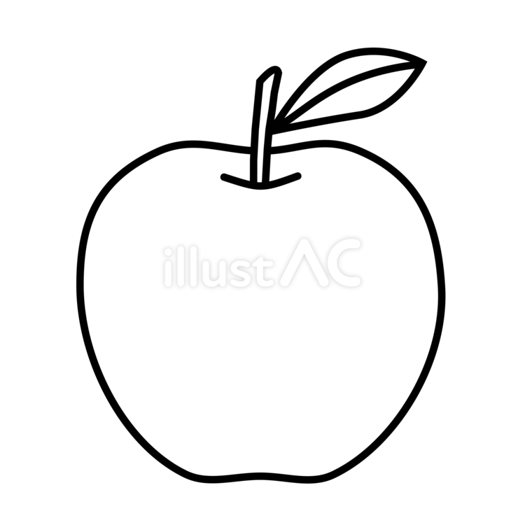 りんごの線画。塗り絵用のイラスト りんご,塗り絵,線画のイラスト素材