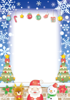 クリスマスの雪の夜のカード2(縦・文字無 クリスマスの雪の夜のカード2(縦・文字無 クリスマス,サンタ,トナカイ,雪だるま,冬,雪,キラキラ,かわいい,フレーム,背景のイラスト素材