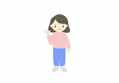 手を振る子供（ボブ） 子供,バイバイ,さよなら,男の子,女の子,挨拶,別れ,素材,シンプル,かわいいのイラスト素材